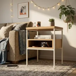 Side Table Kayu Rangka Besi dengan Rak Terbuka [2]