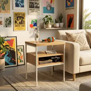 Side Table Kayu Rangka Besi dengan Rak Terbuka [4]