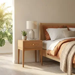 Side Table Kayu Solid Laci Tunggal Gaya Scandinavian [2]