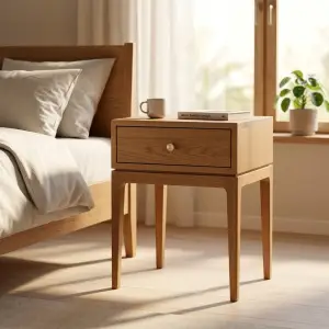 Side Table Kayu Solid Laci Tunggal Gaya Scandinavian [4]