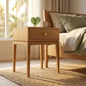 Side Table Kayu Solid Laci Tunggal Gaya Scandinavian [5]