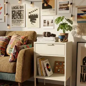 Side Table Minimalis 1 Laci dengan Rak Terbuka
