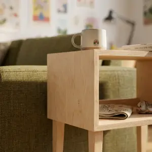 Side Table Open Shelf Kayu Plywood Kaki Lancip