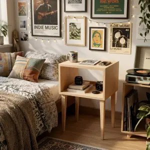 Side Table Open Shelf Kayu Plywood Kaki Lancip [4]