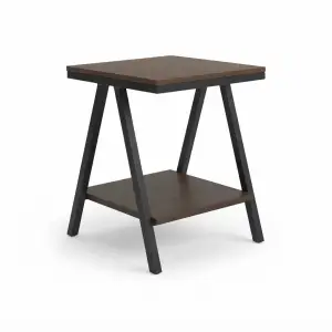 Side Table Rangka A-Frame Kayu dan Besi dengan Rak Penyimpanan