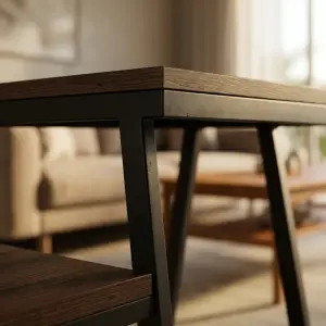 Side Table Rangka A-Frame Kayu dan Besi dengan Rak Penyimpanan [3]