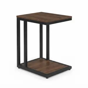 Side Table Rangka Besi Dua Susun Top Kayu Industrial