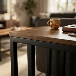 Side Table Rangka Besi Dua Susun Top Kayu Industrial [3]