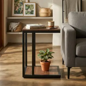 Side Table Rangka Besi Dua Susun Top Kayu Industrial [5]