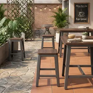 Stool Cafe Kaki Besi Dudukan Kayu Gaya Industrial [3]