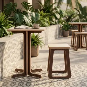 Stool Cafe Plywood Rangka Panel Trapesium [3]