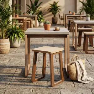 Stool Cafe Plywood Rangka Panel Trapesium [4]