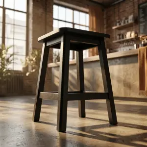 Stool Kayu Solid Cafe Finishing Hitam [4]