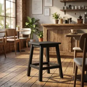 Stool Kayu Solid Cafe Finishing Hitam [5]