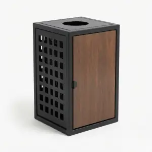 Tempat Sampah Besi Grid Panel Pintu Kayu