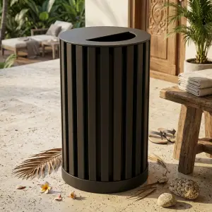 Tempat Sampah Luar Ruangan Silinder Slat Metal Finishing Powder Coat [4]