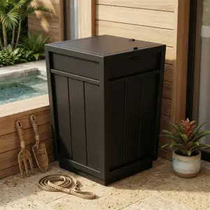 Tempat Sampah Outdoor Besi Panel Tutup Atas