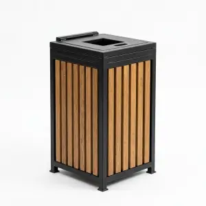 Tempat Sampah Outdoor Rangka Besi Slat Kayu