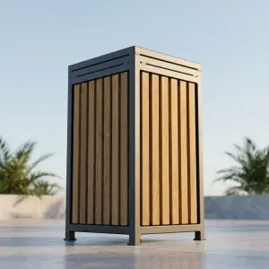 Tempat Sampah Outdoor Rangka Besi Slat Kayu [4]