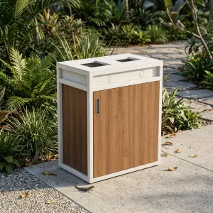 Tempat Sampah Pilah 2 Kompartemen Rangka Besi Panel Kayu [2]