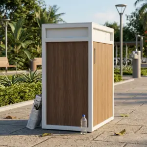 Tempat Sampah Pilah 2 Kompartemen Rangka Besi Panel Kayu [3]