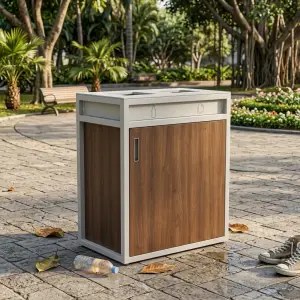 Tempat Sampah Pilah 2 Kompartemen Rangka Besi Panel Kayu [5]