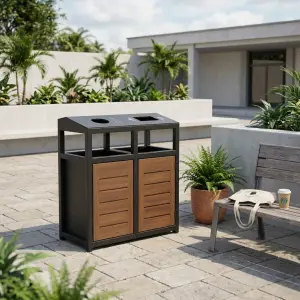 Tempat Sampah Pilah 3 Kompartemen Rangka Besi Finishing Kayu [6]
