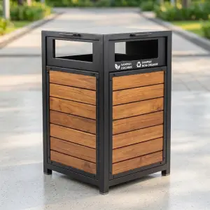 Tempat Sampah Pilah Organik Non-Organik Rangka Besi Finishing Kayu [5]