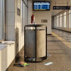 Tempat Sampah Silinder Rangka Besi Finishing Beton [2]