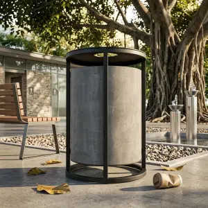 Tempat Sampah Silinder Rangka Besi Finishing Beton [5]