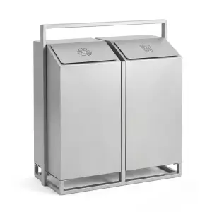 Tempat Sampah Stainless Steel Rangka Terbuka Tutup Miring