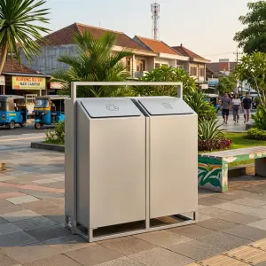 Tempat Sampah Stainless Steel Rangka Terbuka Tutup Miring [4]