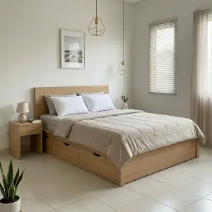 Tempat Tidur Kayu dengan Laci Penyimpanan Bawah [2]