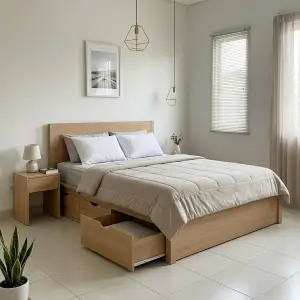 Tempat Tidur Kayu dengan Laci Penyimpanan Bawah [3]