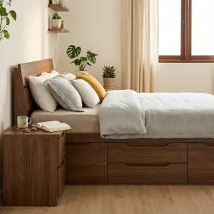 Tempat Tidur Kayu Laci Bawah Headboard Horizontal [3]
