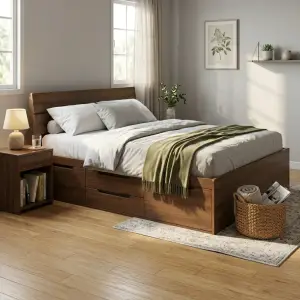 Tempat Tidur Kayu Laci Bawah Headboard Horizontal [4]