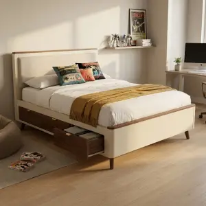 Tempat Tidur Laci Bawah Headboard Upholstery Walnut