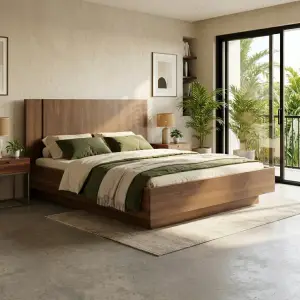 Tempat Tidur Platform Kayu Walnut Finishing Natural [4]