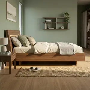 Tempat Tidur Platform Kayu Walnut Minimalis [3]