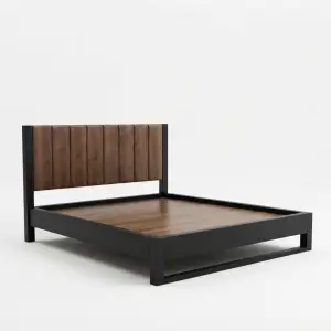 Tempat Tidur Rangka Besi Headboard Panel Kayu