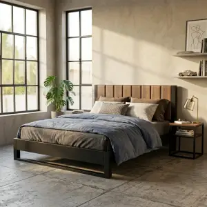 Tempat Tidur Rangka Besi Headboard Panel Kayu [4]