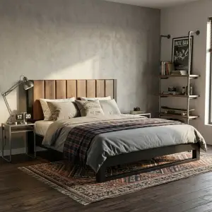 Tempat Tidur Rangka Besi Headboard Panel Kayu [5]