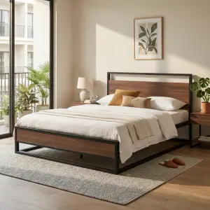 Tempat Tidur Rangka Besi Kombinasi Kayu Gaya Industrial [6]