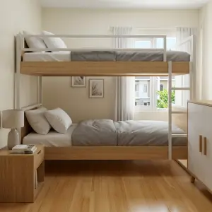 Tempat Tidur Susun Besi Kayu Dua Tingkat [2]
