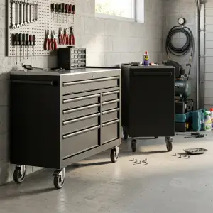 Tool Cabinet Beroda dengan Meja Kerja Stainless