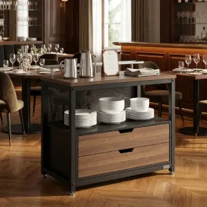 Waiter Station Industrial Besi Kayu dengan Laci dan Rak Penyimpanan [4]