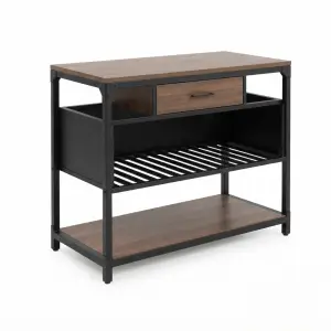 Waiter Station Industrial Kayu Besi dengan Laci dan Rak Susun