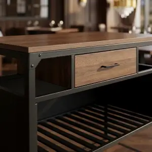 Waiter Station Industrial Kayu Besi dengan Laci dan Rak Susun [3]