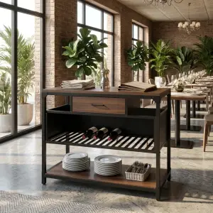 Waiter Station Industrial Kayu Besi dengan Laci dan Rak Susun [4]