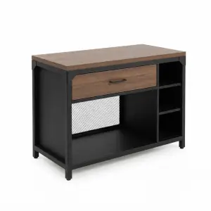 Waiter Station Industrial Rangka Besi Meja Kayu